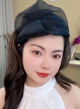 新款春夏时尚薄款透气遮白发半帽洋气宽边发箍百搭复古头箍发饰女