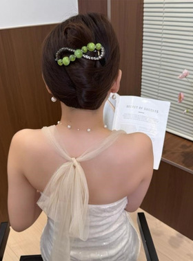 韩版晕染珠珠水钻八字扭扭夹女高级感后脑勺饱满一字夹盘发香蕉夹