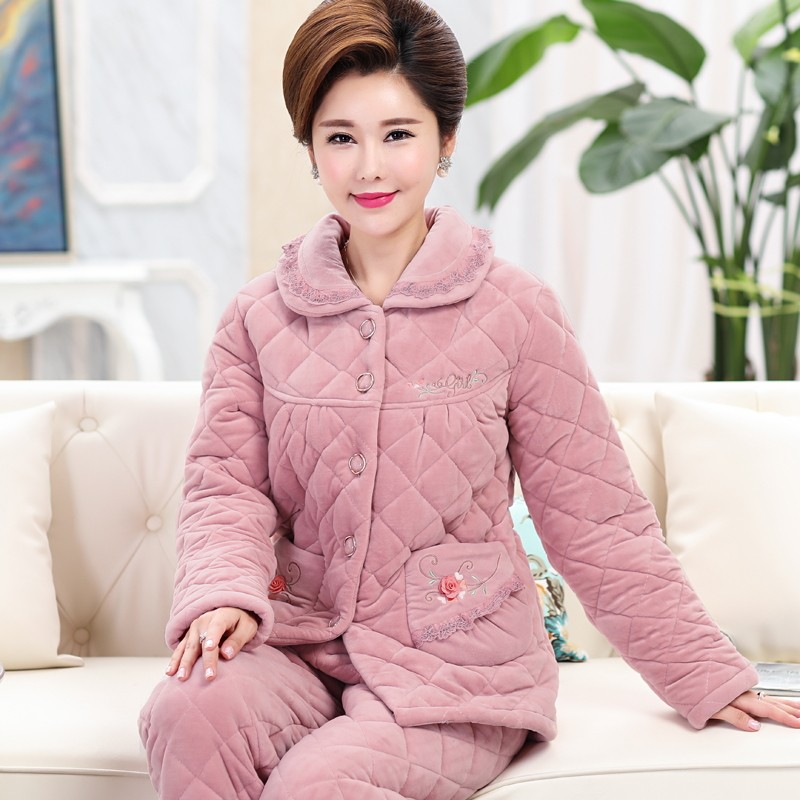 珊瑚绒夹棉睡衣女秋冬季三层加厚加绒中年妈妈中老年人家居服保暖,淘宝优惠券,粉丝福利购,淘宝优惠卷