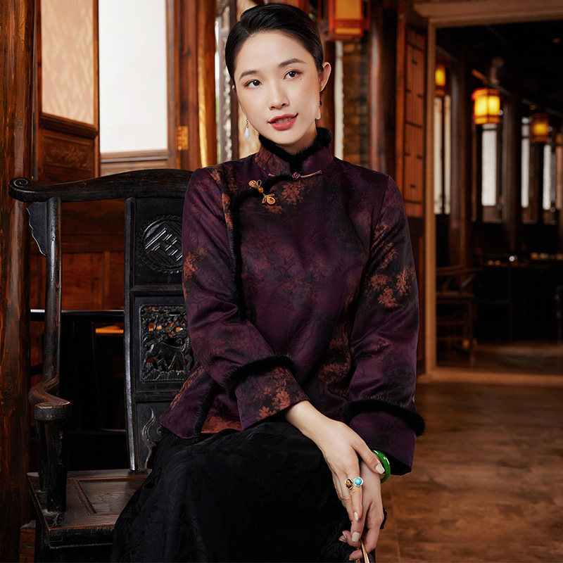 玺玥2021年冬季新款中国风花罗夹棉 玺玥服饰上衣