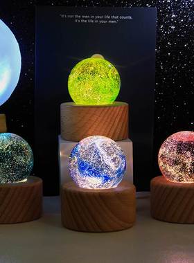 生日礼物桌面夜灯七彩琉璃招财