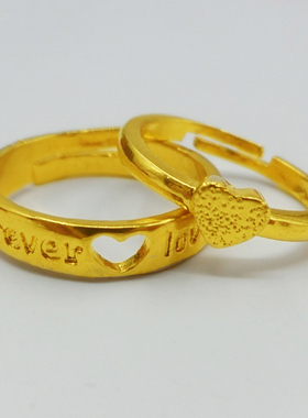 love爱心情侣对戒男女款戒指越南沙金仿真黄色小众设计高级感首饰
