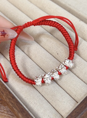 新款足银999五福马纯银手绳生肖马手链本命年红绳送宝宝女友男友