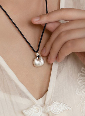 S纯银小胖福项链女黑绳新