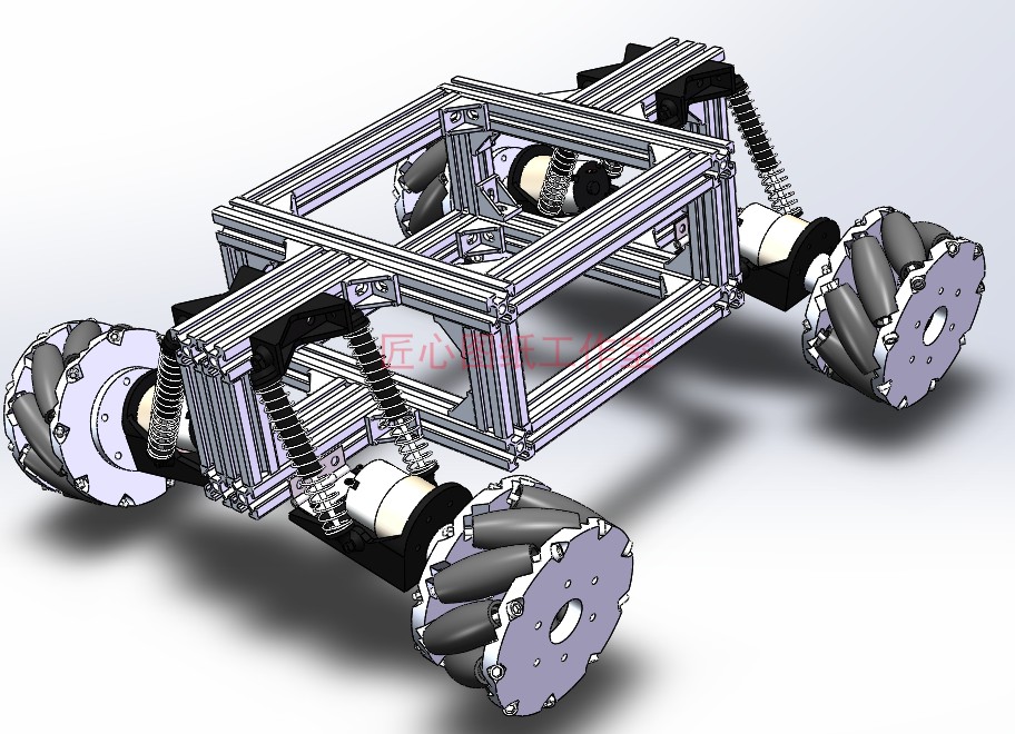 麦克纳姆轮mecanum-wheel全向移动四驱agv小车 3D图纸三维模型-图1