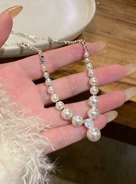 满天星珍珠项链女轻奢小众名媛同款高级感碎银子锁骨链气质颈链