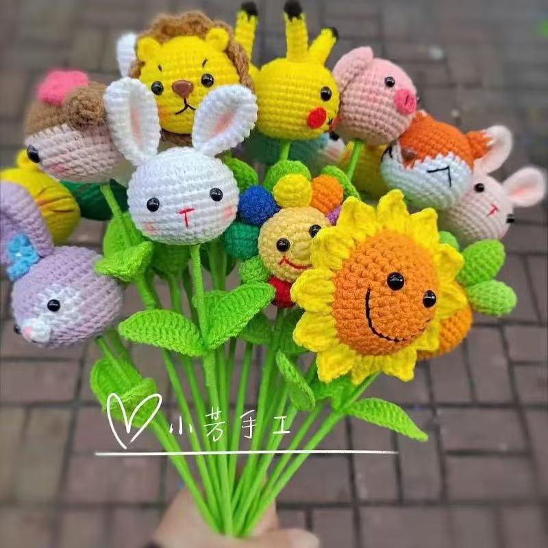 成品仿真手工毛线花编织钩针卡通动物玩偶情人节教师节创意礼物 - 图0