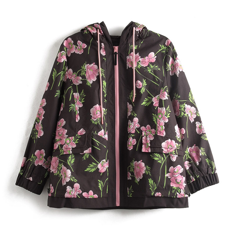 胖太太大码女装秋季新款时尚花朵图案中长风衣外套宽松824307011,淘宝优惠券,粉丝福利购,淘宝优惠卷