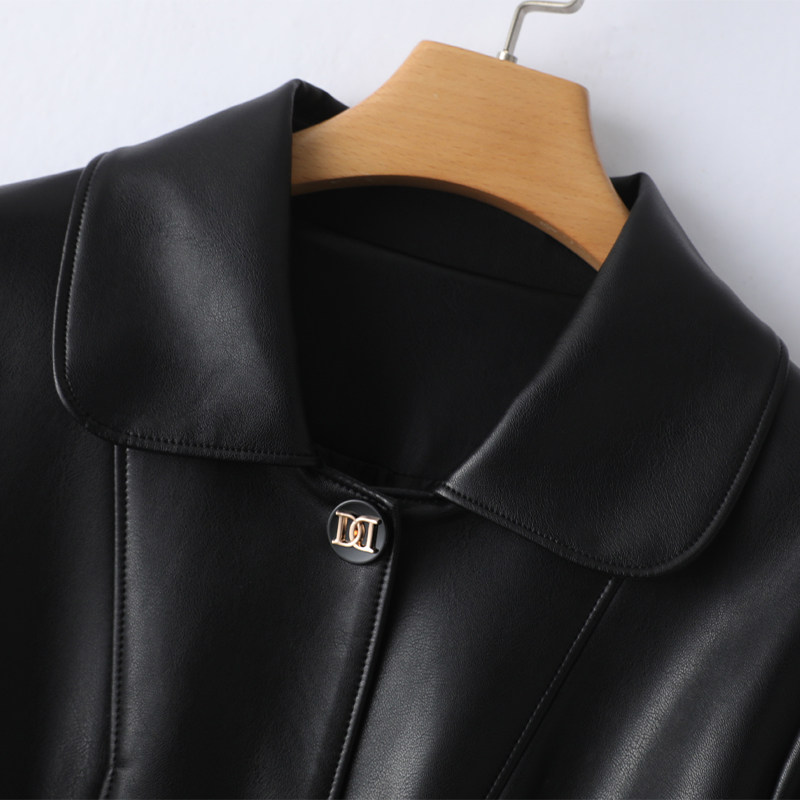 绵羊皮外套女中长款翻领黑色显瘦气质海宁真皮2025秋冬新款女皮衣,淘宝优惠券,粉丝福利购,淘宝优惠卷