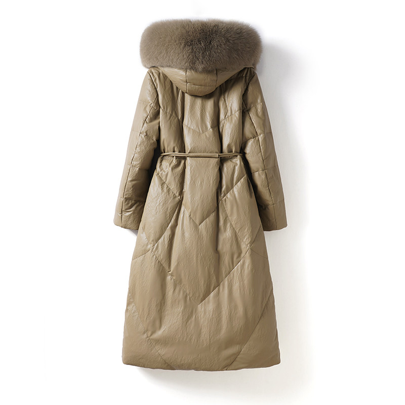 海宁真皮羽绒服女外套中长连帽狐狸毛领春秋新款90白鸭绒绵羊皮衣,淘宝优惠券,粉丝福利购,淘宝优惠卷