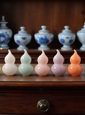 国潮七彩葫芦璞玉陶瓷工艺品小摆件家居桌面装饰网红挂件创意礼品