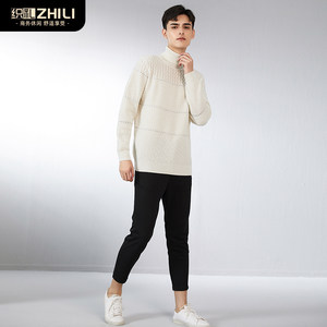 加厚羊绒衫男双翻高领100纯羊绒毛衣鄂尔多斯产秋冬装针织打底衫%