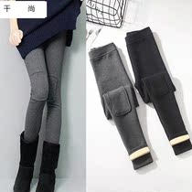 Autumn Winter Plus Suede Thickened Patch Beat Bottom Pants Woman Knee Patch Cloth Body Elastic Warm Pants Outside Wearing High Waist And Small Leggings Pants