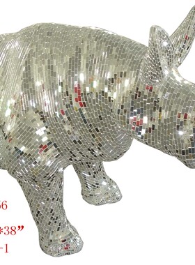 北欧风格式家居玻璃钢景区大堂纯手工马赛克大象犀牛大摆件装饰品