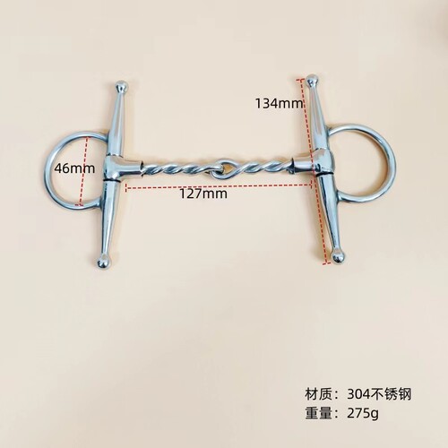 H型不锈钢麻花马叉口水勒缰绳配件马衔铁防脱口三节大马口衔 - 图1