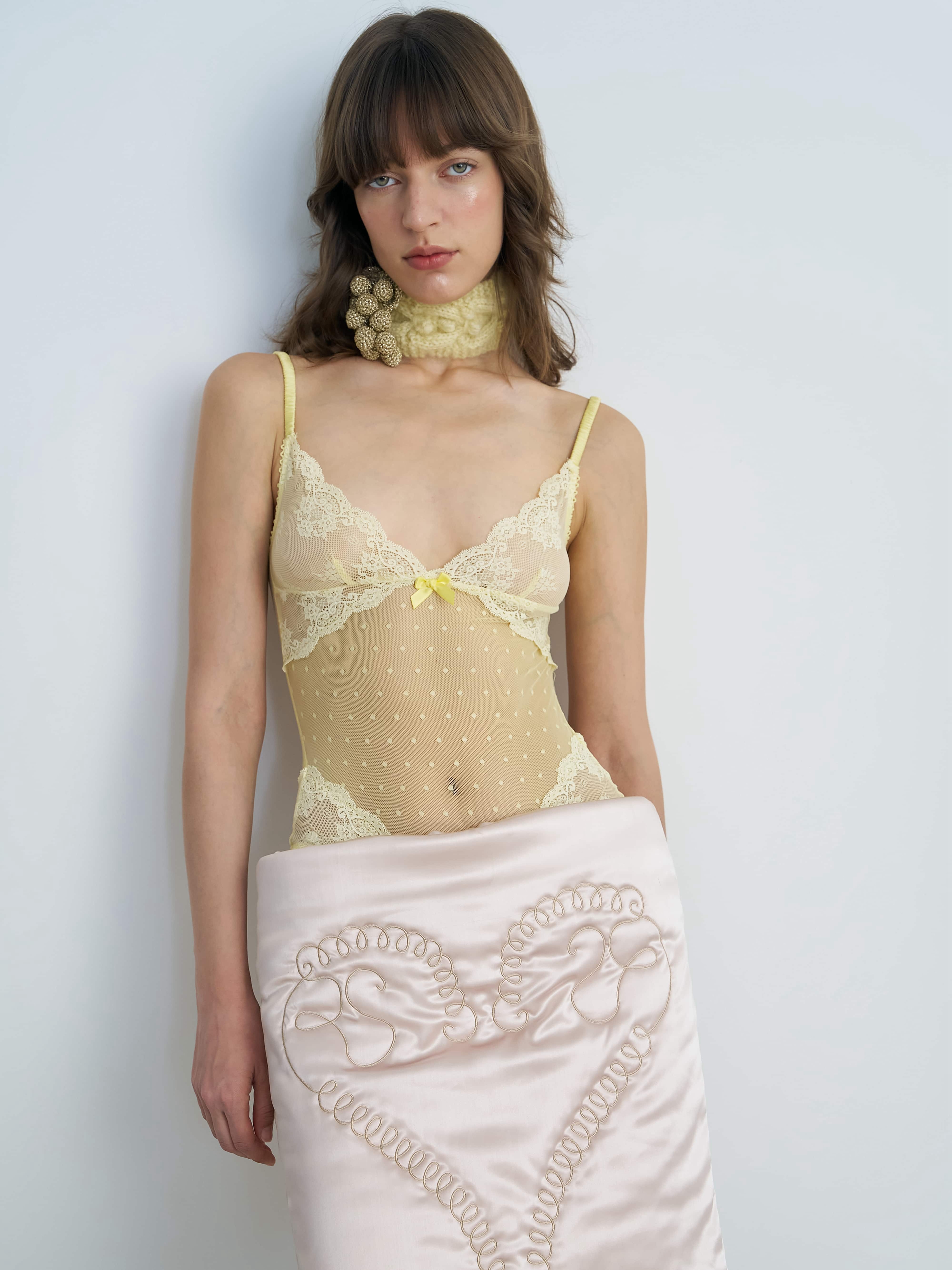 【季末七折】Nodress 杏色爱心藤蔓刺绣夹棉刺绣原创设计半身裙 - 图0