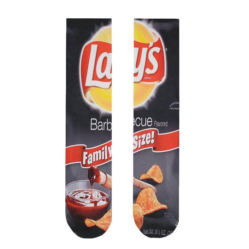 1 pair Funny Unisex Men Art Socks women Potato chips Knee - 图2