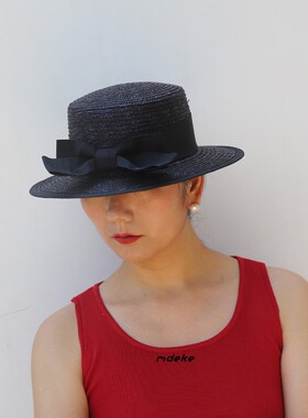 草帽逛街复古女春夏小檐蝴蝶结