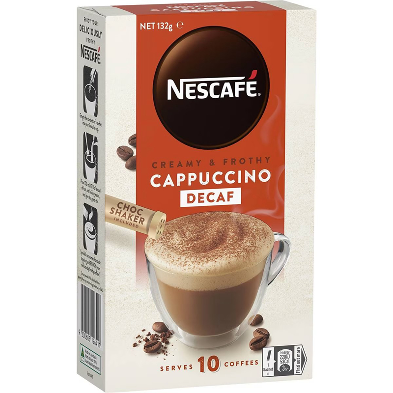 Nescafe Decaf Cappuccino Coffee Sachets 10 Pack 速溶咖啡132g - 图0