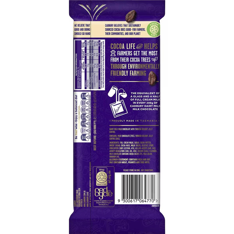 Cadbury Dairy Milk Turkish Delight Choc土耳其软糖巧克力 180g - 图0