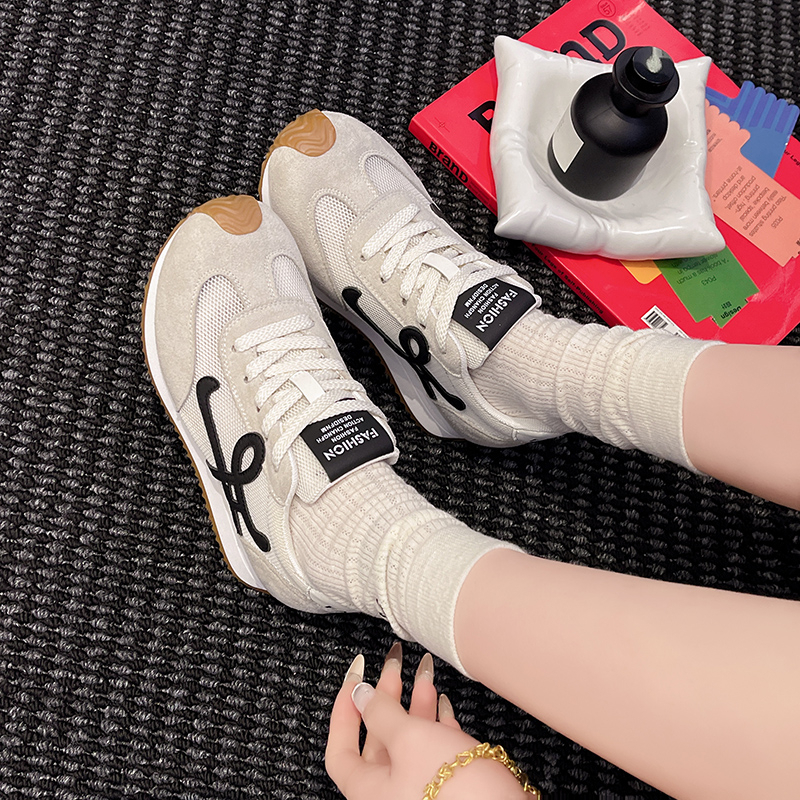 复古厚底德训鞋女2025新款夏季网面透气百搭轻便休闲内增高阿甘鞋 - 图1