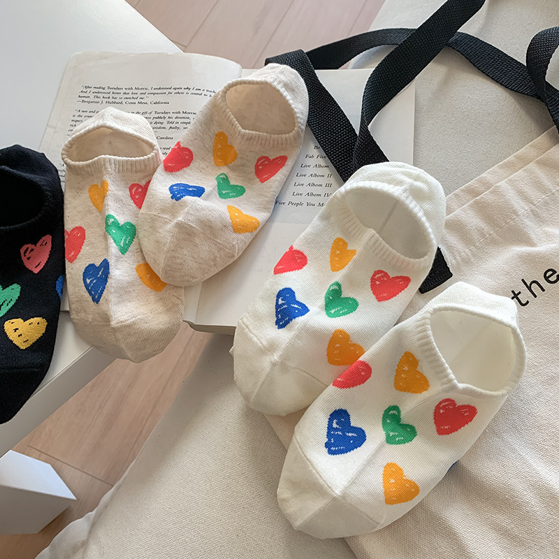 不会丢的袜子 涂鸦爱心船袜女潮网红款春季韩版女生可爱短袜夏天