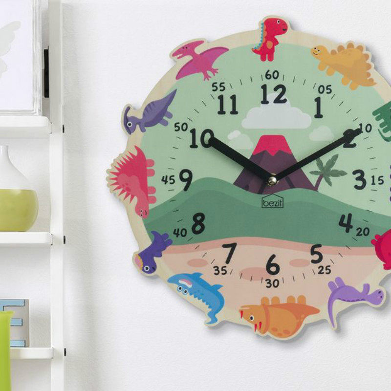 韩国进口 男孩房间木质卡通恐龙墙面装饰挂钟 客厅静音时钟,淘宝优惠券,粉丝福利购,淘宝优惠卷