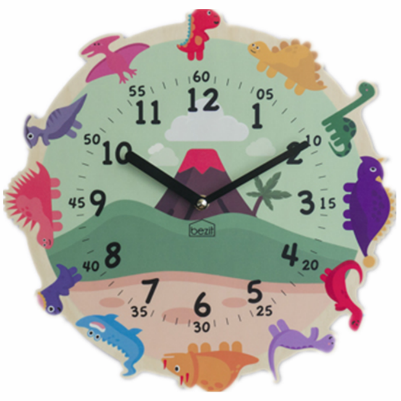 韩国进口 男孩房间木质卡通恐龙墙面装饰挂钟 客厅静音时钟,淘宝优惠券,粉丝福利购,淘宝优惠卷