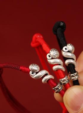 999足银有钱花红绳手链编织男本命年盘缠手绳女纯银情侣吉祥好运