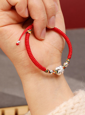 2024端午节五彩绳编织S990纯银事事如意男女成人手链婴儿童红手绳