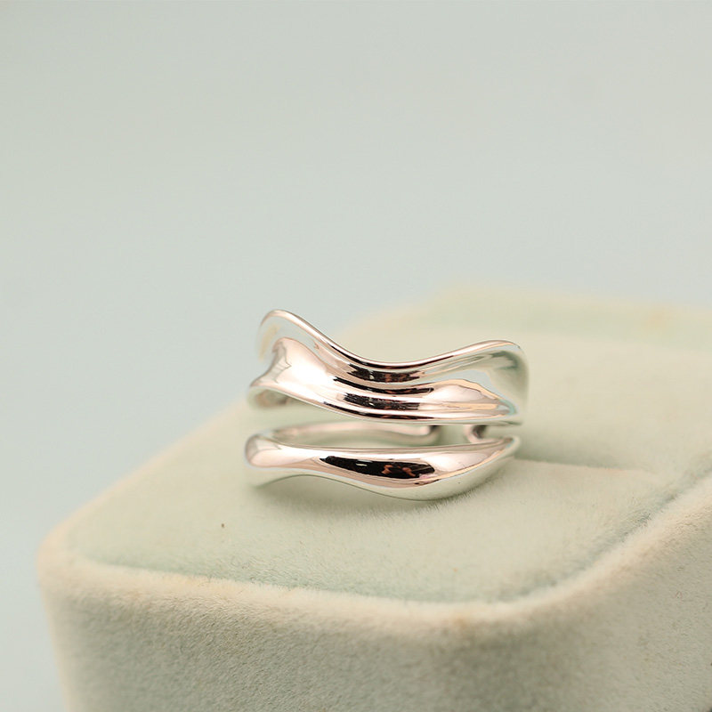 Zichan S925 Silver Geometric Wave Open Ring for Women