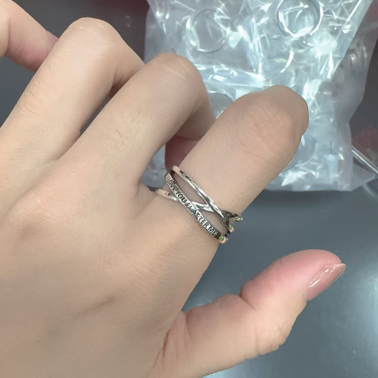 Zichan 925 silver multi-layered cross letter open ring