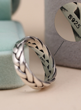 紫蝉通用纯银复古麻花编织戒指