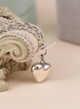 紫蝉925纯银银饰OT扣大爱心项链