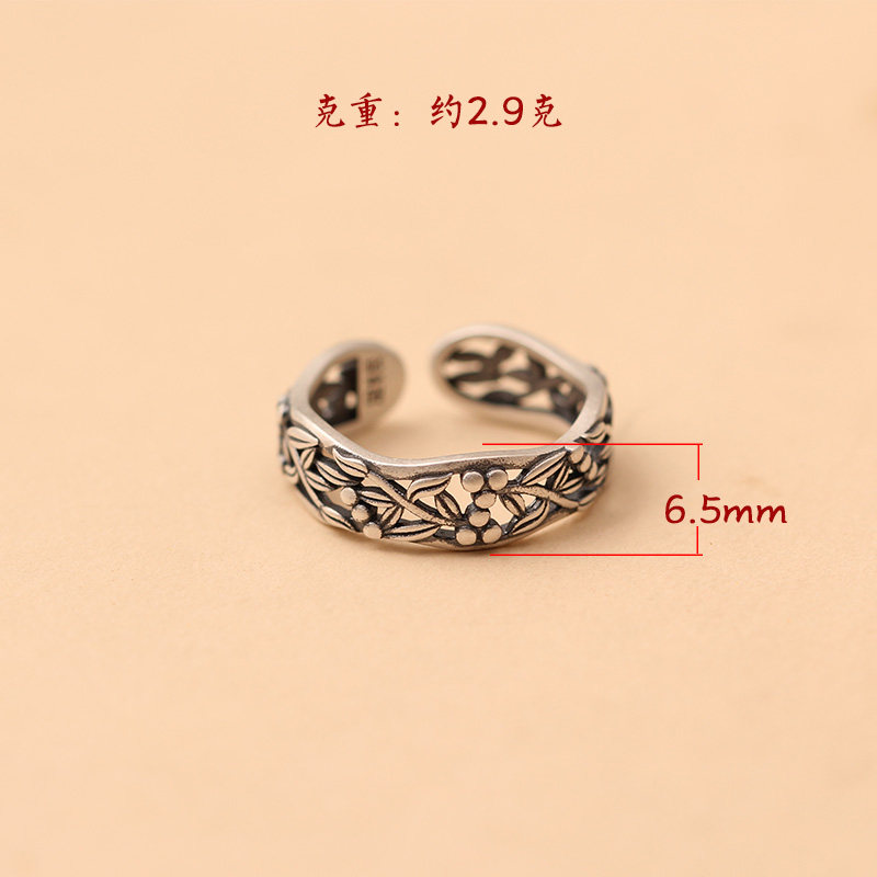 Zichan S999 pure silver vintage flower open ring