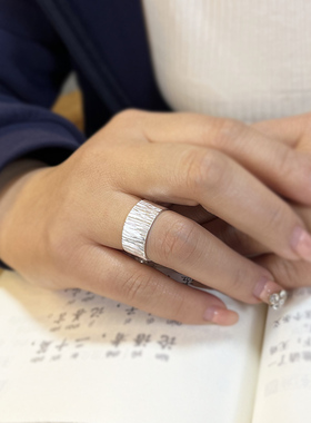 男女925纯银日韩树纹戒指开口宽