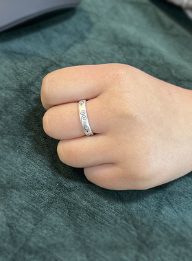 紫蝉情侣足银民族风如意祥云戒指