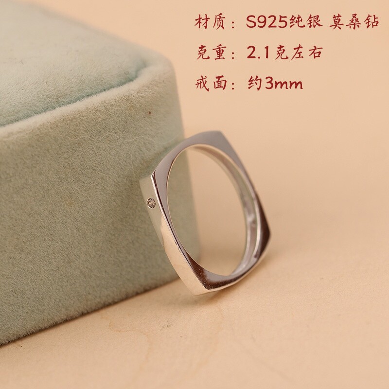 S925 sterling silver square diamond fashion silver jewelry ring