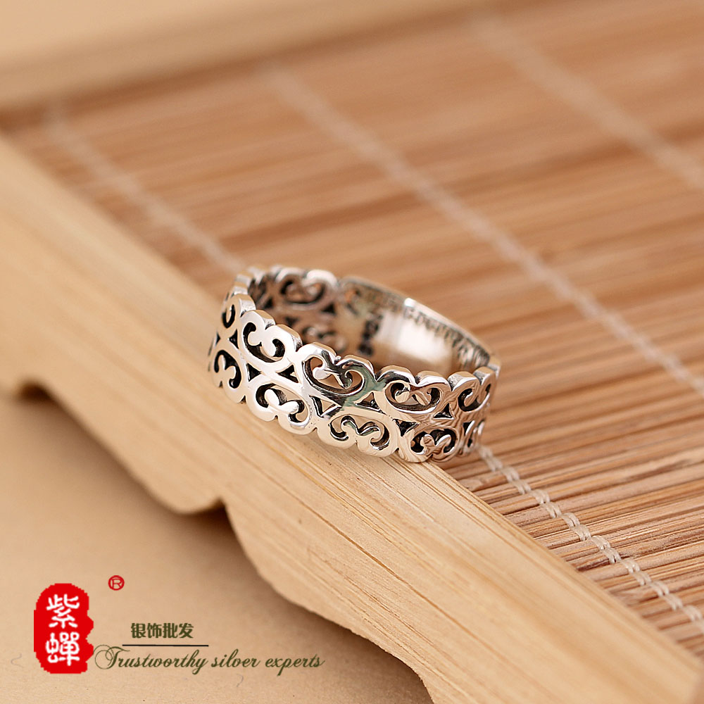 纯银戒指戒子女 c 简约镂空复古手工泰银食指戒指环 设计师款 S925 纯银戒指戒子女 c 简约镂空复古手工泰银食指戒指环 设计师款 S925