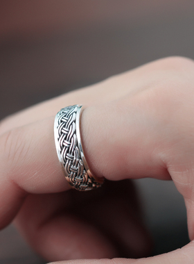 紫蝉纯银情侣复古指环编织