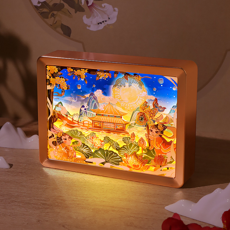 玉兔贺秋 非遗纸雕氛围夜灯伴手礼旅游纪念礼品文创送老外生日礼 - 图0