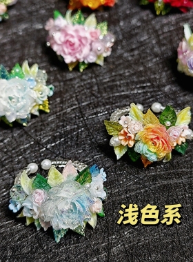 小红书软胶花戒指女手工制作开口可调节花海指环成品百搭精致饰品