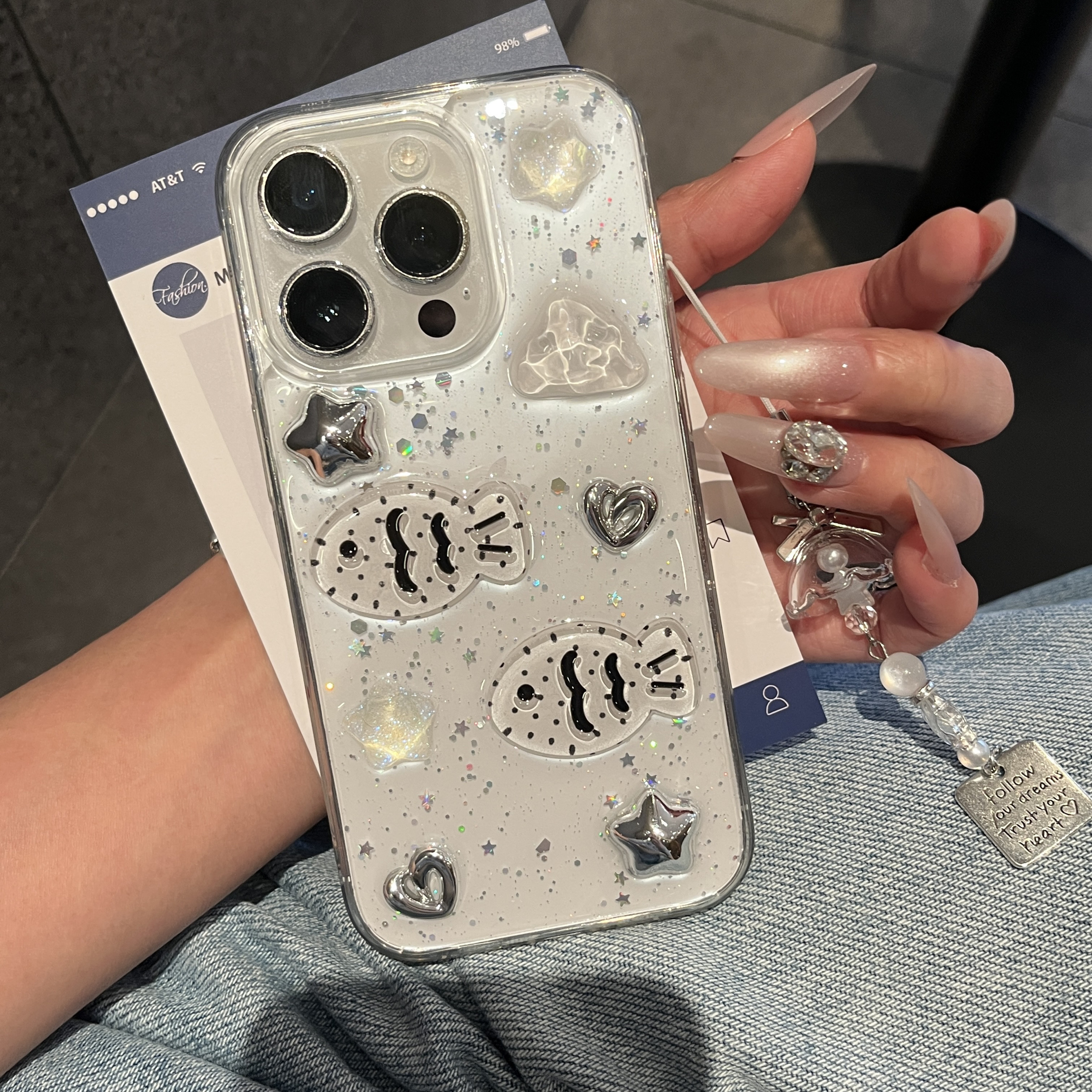 ins立体滴胶星星小鱼适用苹果16promax手机壳iphone14 15pro新款13防摔壳苹果12全包11软壳xsmax保护套卡通女 - 图0