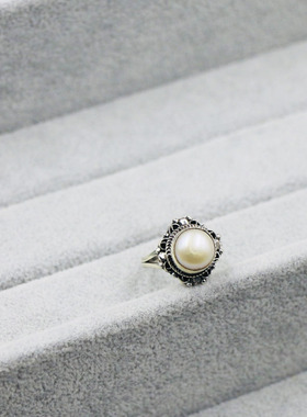 尼泊尔手工纯银珍珠戒指复古指环