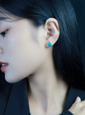 尼泊尔手工银民族风绿松石女耳钉