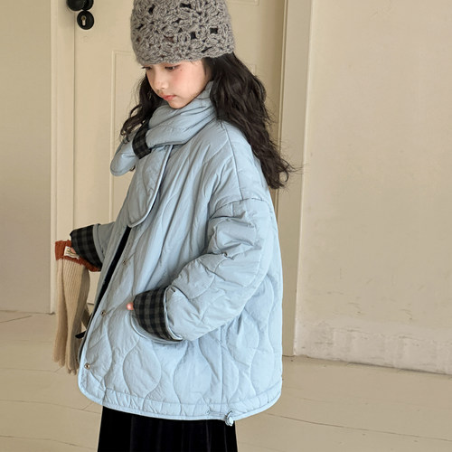 女童棉服外套2025秋冬新款韩版儿童加厚衣服女大童夹棉两面穿上衣 - 图0