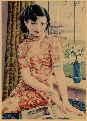 老上海月份牌广告美女海报饭店酒吧咖啡厅复古牛皮纸装饰墙画1 - 图2