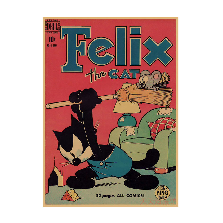 菲利克斯猫 Felix the Ca 菲力猫动漫海报 复古牛皮纸装饰墙画603 - 图0