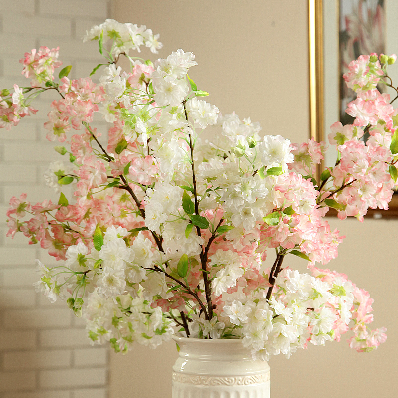 婚庆四叉仿真花樱花桃花绢花影楼梨花装饰假花道具落地花粉白