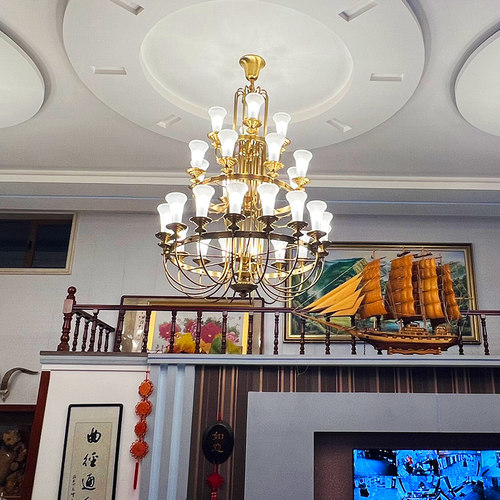 美式别墅复式楼挑空客厅灯大吊灯欧式酒店会所工程灯复古全铜灯具 - 图2